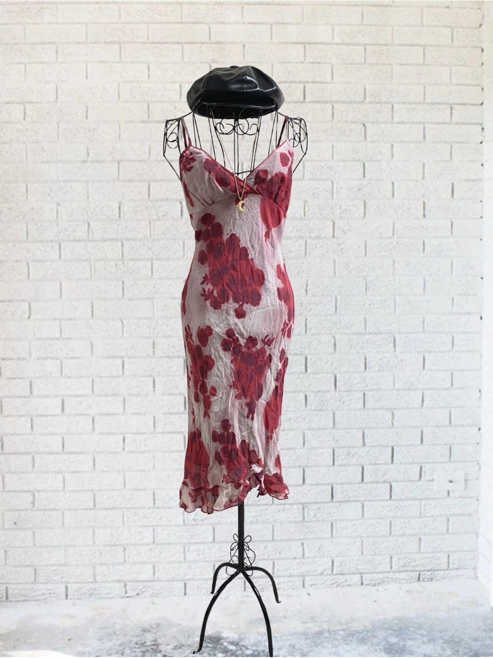 Red Ruffle Vintage Maxi Dress Floral 1990's Bodycon Boho Grunge Asymmetric Small